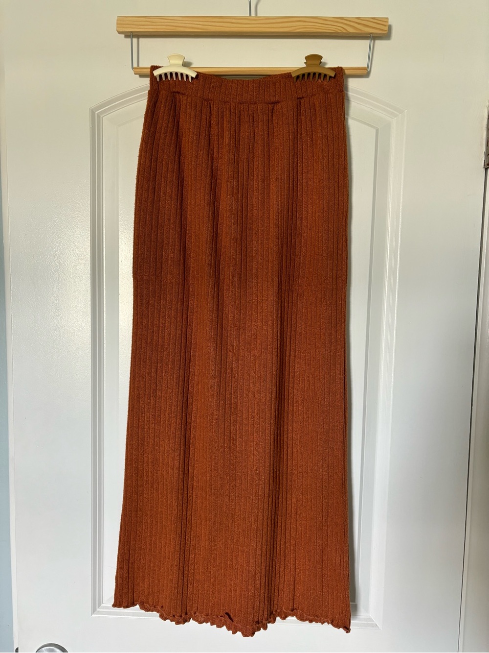Free People Ribbed Midi Skirt in Burnt Orange
